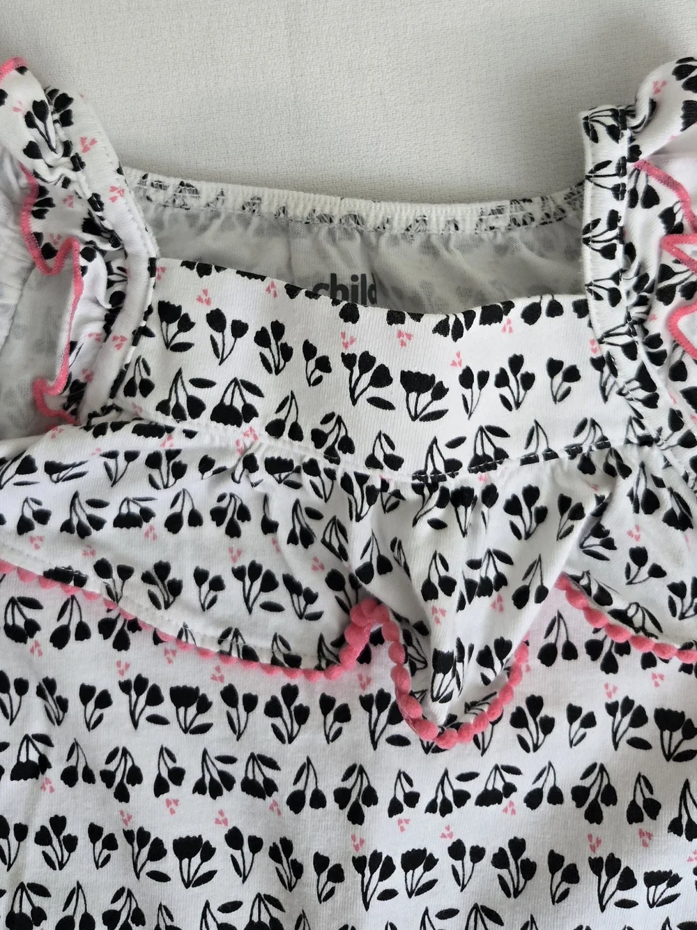 Carter's Child of Mine White Floral-Print One-Piece Bodysuit w/ Pink Trim Sz 12m